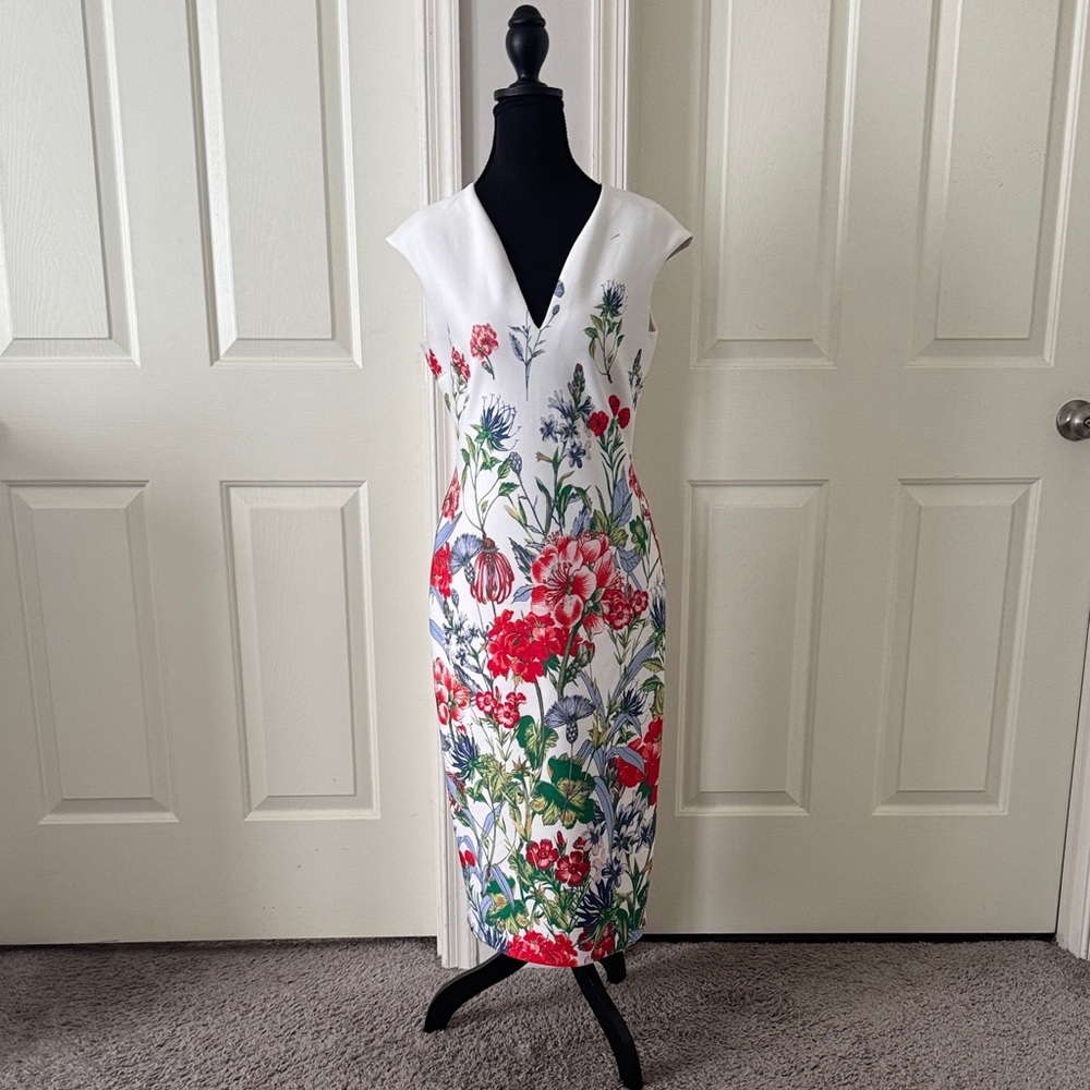 New York & Company White Floral Midi Dress
